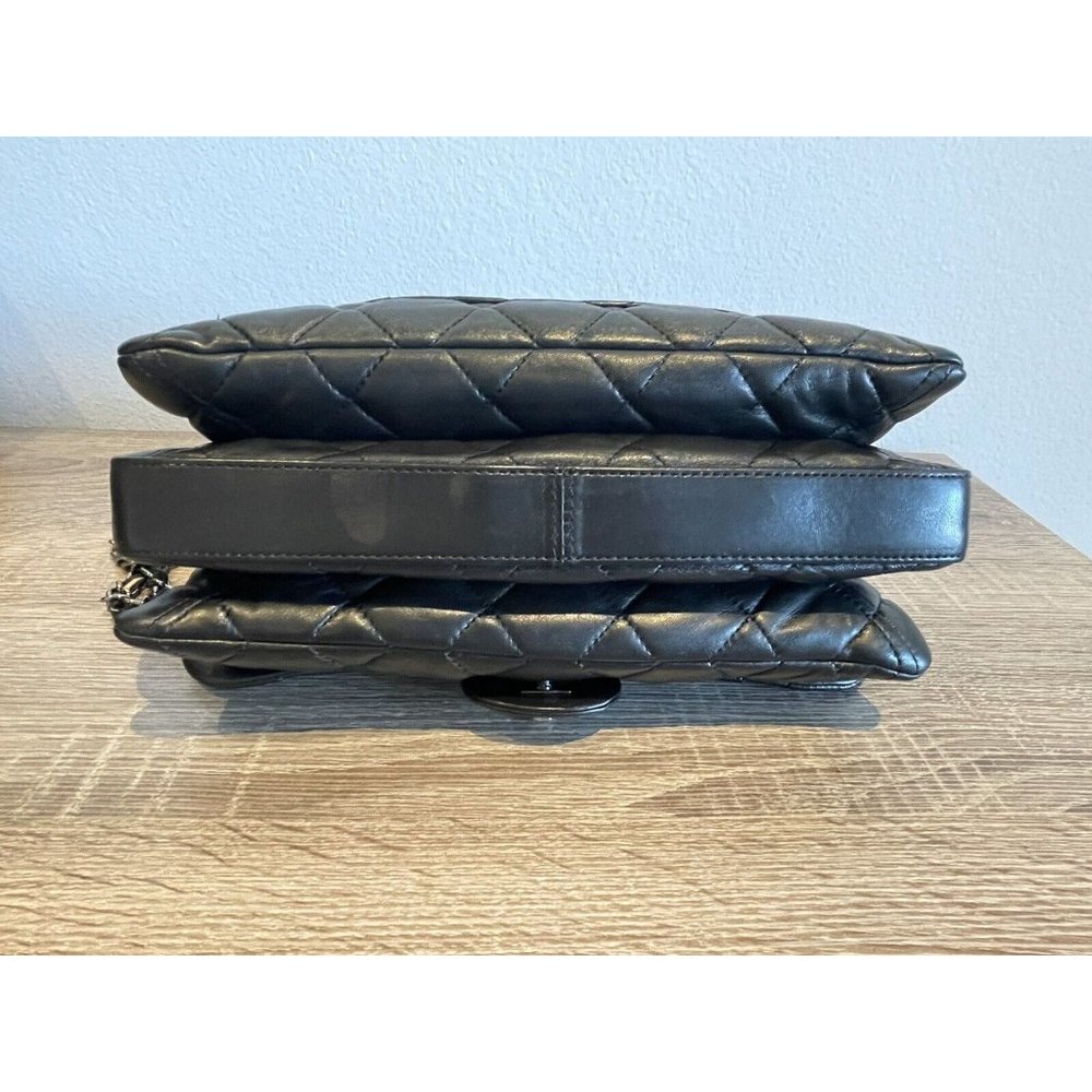 Authentic Chanel Black Quilted Lambskin Leather 3 Accordion Flap Bag - Picture 7 of 11